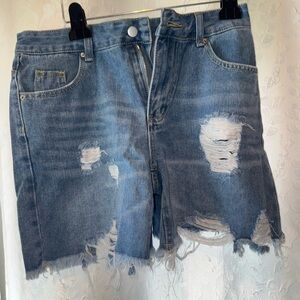 SHEIN Blue Distressed Denim Cut-Off Shorts